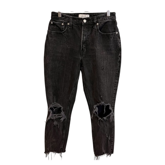 Abercrombie & Fitch Distressed Grunge Ripped Curve Love Mom Jeans Size 6R - Picture 1 of 8